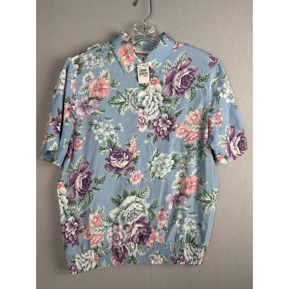 Alfred Dunner Women's Shirt 12 Blue Floral Cottage Core Garden Button Up 2881